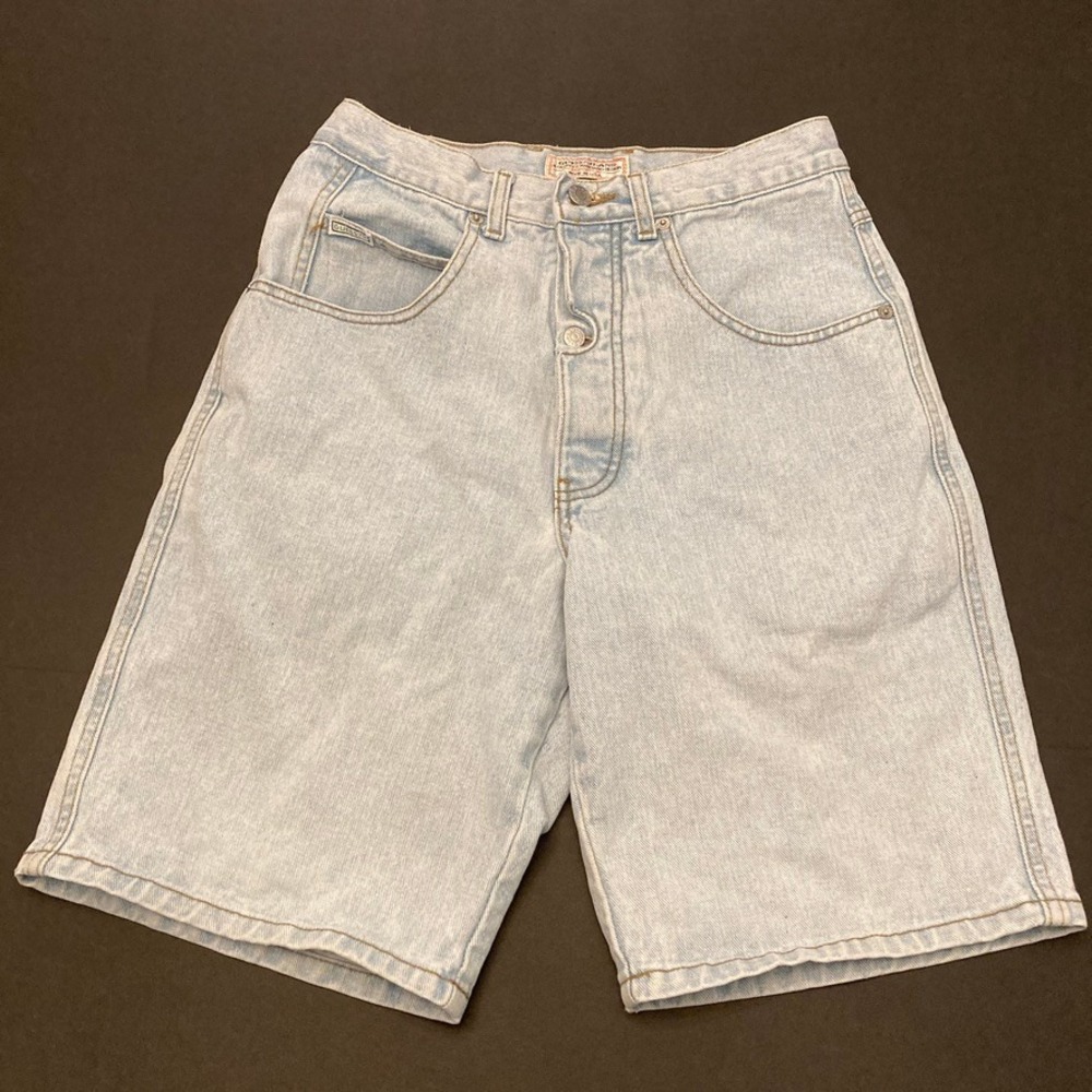 Vtg Guess Shorts Womens 28" 9"‎ Inseam Light Wash Button Fly Logo 90s USA